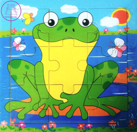 Dřevěné puzzle Žába 9 dílků