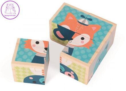 JANOD Dřevěné kostky Lesní zvířátka, 4 kostky