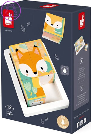 JANOD Dřevěné kostky Zvířata s mláďátky, 6 kostek