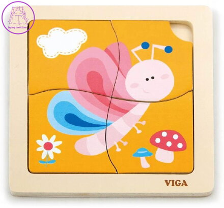 VIGA Dřevěné puzzle Motýl 4 dílky