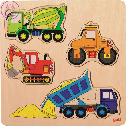 GOKI Dřevěné vkládací puzzle Stavební stroje