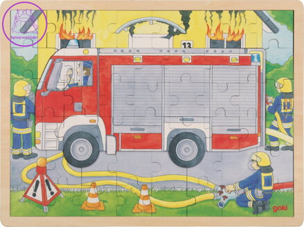 GOKI Vícevrstvé dřevěné puzzle Hasiči při práci 59 dílků