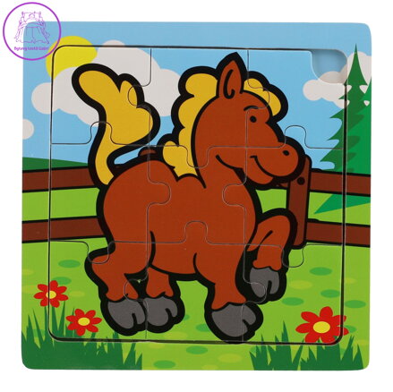 TEDDIES Dřevěné puzzle Moje první zvířátka: Koník 9 dílků