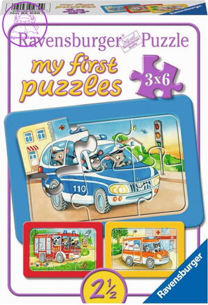 RAVENSBURGER Moje první puzzle Zásahová vozidla se zvířátky za volantem 3x6 dílků