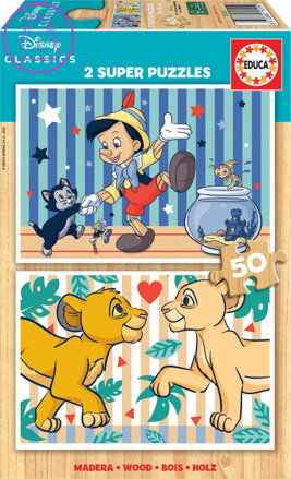 EDUCA Dřevěné puzzle Disney klasika 2x50 dílků