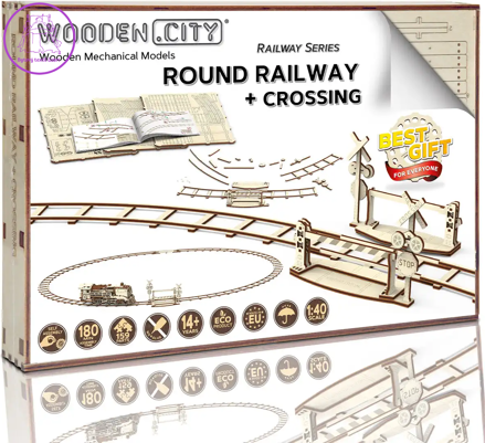 WOODEN CITY 3D puzzle Kruhové koleje s přejezdem 159 dílů