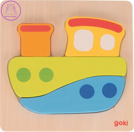 GOKI Dřevěné vkládací puzzle Loď 4 dílky