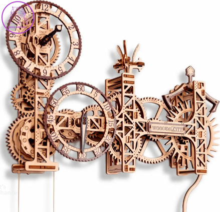 WOODEN CITY 3D puzzle Steampunk nástěnné hodiny 269 dílů