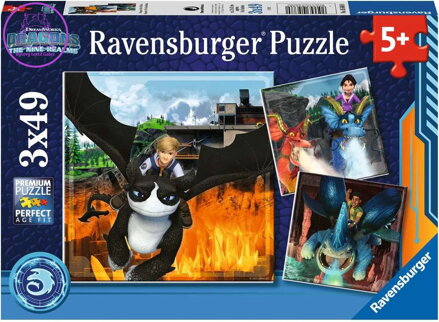 RAVENSBURGER Puzzle Jak vycvičit draka: Devět království 3x49 dílků