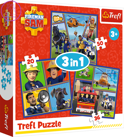 TREFL Puzzle Požárník Sam: Samův den 3v1 (20,36,50 dílků)