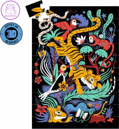 DJECO Puzzle Tygr s 3D brýlemi 50 dílků