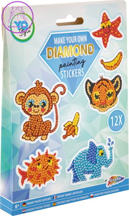 GRAFIX Diamantové malování samolepky Zvířátka 12ks