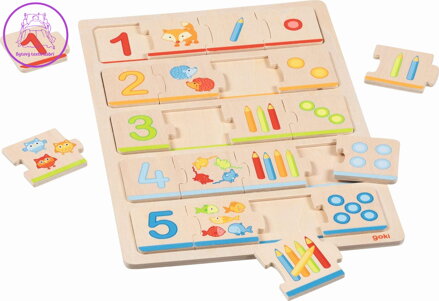 GOKI Dřevěné vkládací puzzle Nauč se počítat 20 dílků