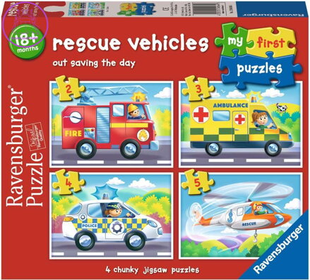 RAVENSBURGER Moje první puzzle: Záchranářská vozidla 4v1 (2,3,4,5 dílků)