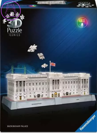 RAVENSBURGER Svítící 3D puzzle Iconics: Buckinghamský palác (Noční edice) 216 dílků