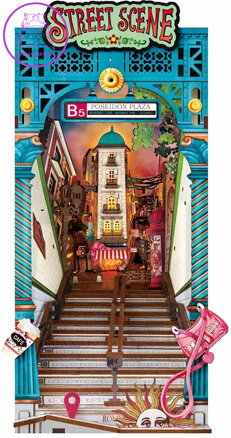 ROBOTIME Rolife DIY 3D Zarážka na knihy: Ulička s LED osvětlením 196 dílků