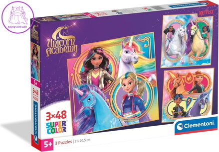 CLEMENTONI Puzzle Jednorožčí akademie 3x48 dílků