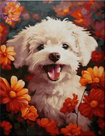NORIMPEX Diamantové malování Pejsek v květinách 30x40cm