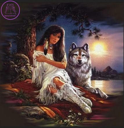 NORIMPEX Diamantové malování Indiánka s vlkem 30x40cm