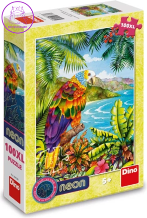 DINO Svítící puzzle Papoušek v džungli XL 100 dílků