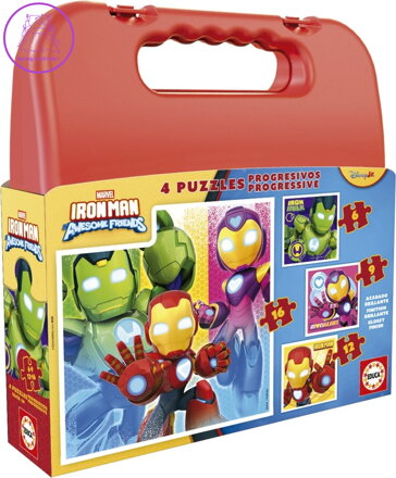 EDUCA Puzzle v kufříku Iron Man 4v1 (6,9,12,16 dílků)