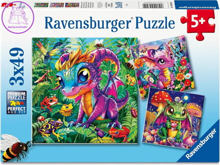 RAVENSBURGER Puzzle Dráčátka objevují přírodu 3x49 dílků