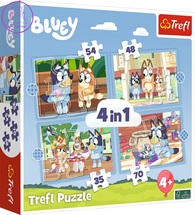 TREFL Puzzle Bluey: Bluey a přátelé 4v1 (35,48,54,70 dílků)
