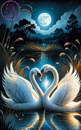 NORIMPEX Diamantové malování Labutě při úplňku 30x40cm