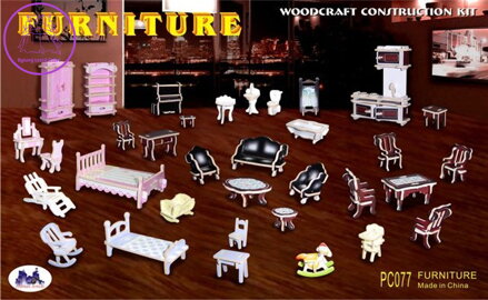 WOODEN TOY , WCK 3D puzzle Mini nábytek barevný