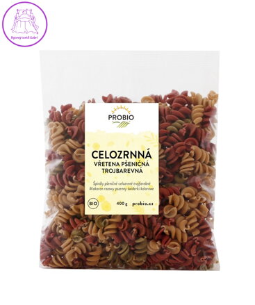 Těstoviny pšeničné vřetena tříbarevná celozrnná BIO 400g Probio 2636
