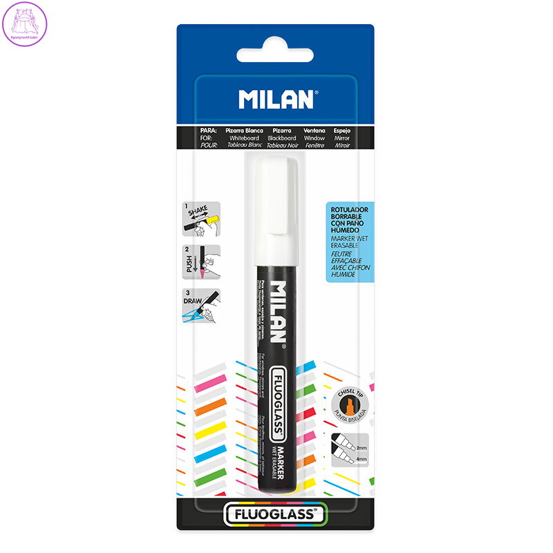 Popisovač MILAN FLUOGLASS bílý - blistr