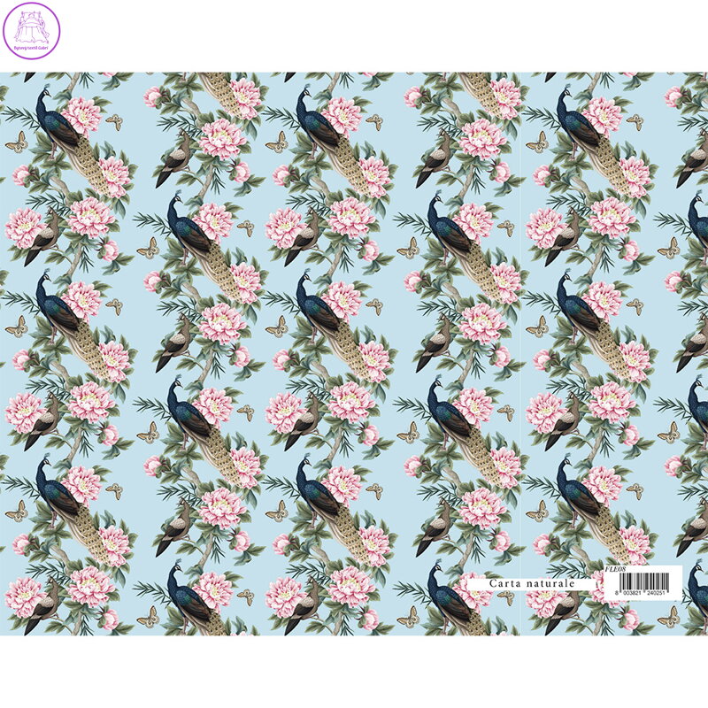 Dárkový balicí papír FLORENTIA 70x100 cm - páv s růžovými květy