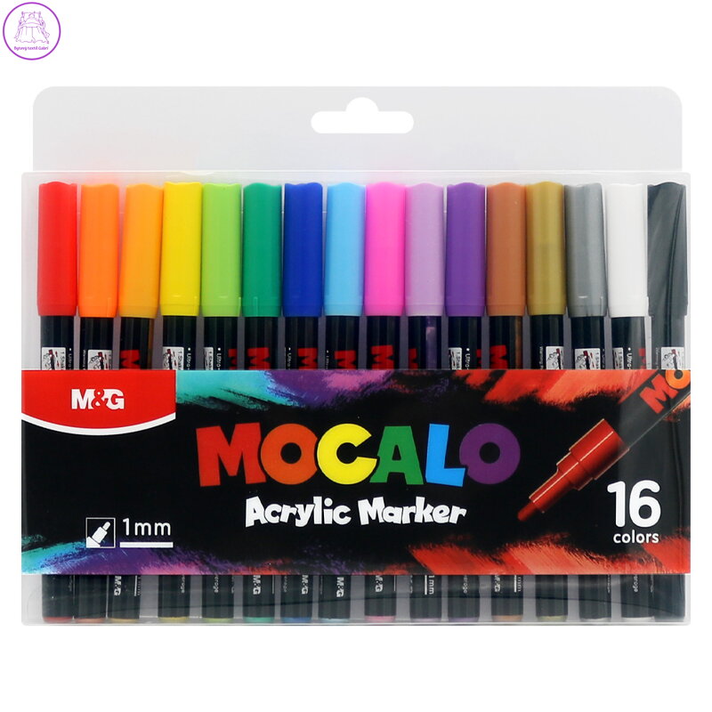 Popisovač M&G MOCALO Acrylic Marker, hrot 1 mm (sada 16 barev)