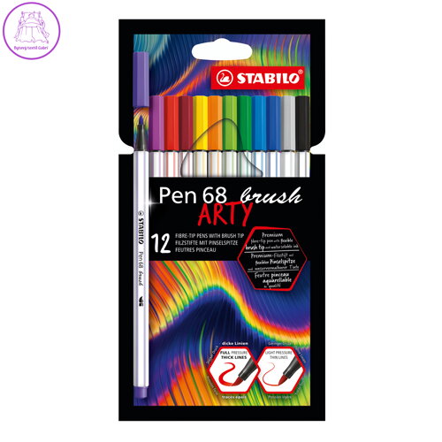Fixy se štětcovým hrotem pro různé šířky čar STABILO PEN 68 brush - Arty, sada 12 ks