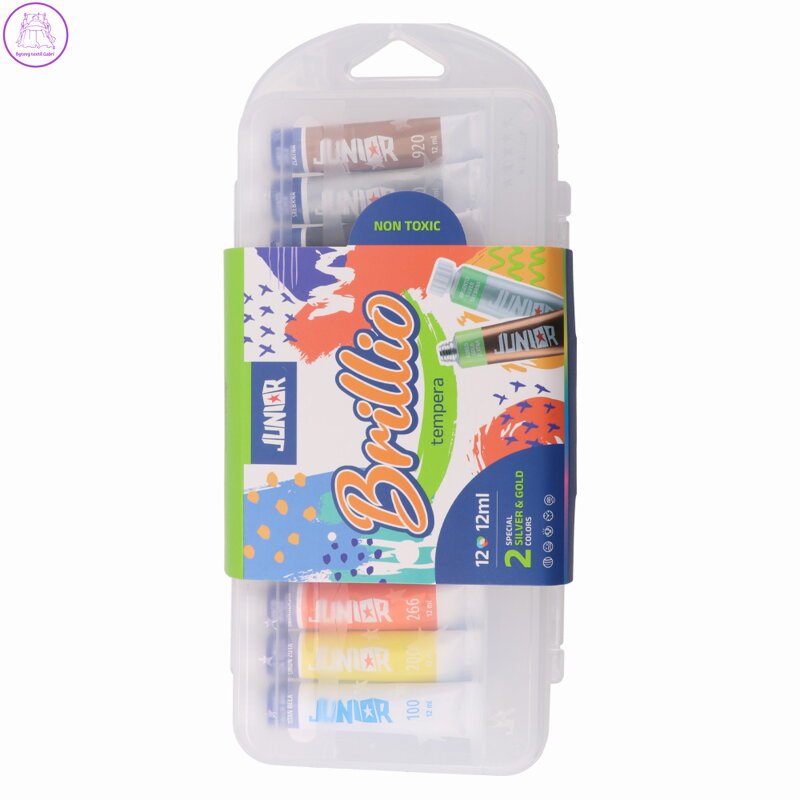 Tempery v boxu 12 ks 12 ml (10 + zlatá a stříbrná)