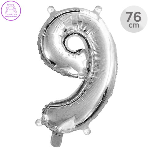 Balón narozeninový 76 cm - číslo 9, stříbrný