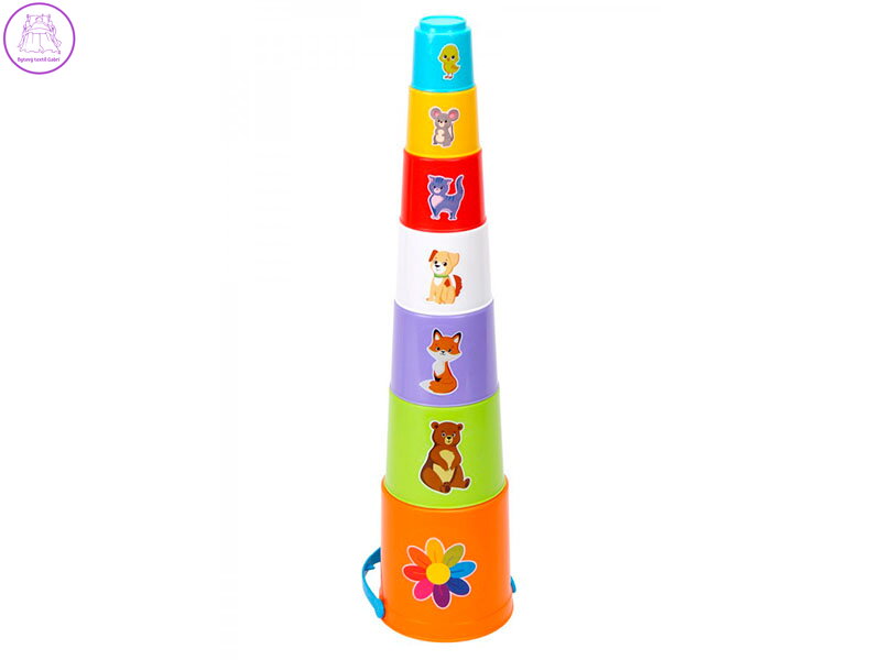 Pyramida skládací kalíšky s obrázky 7ks 12m+ v síťce