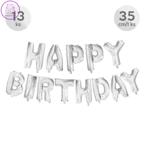 Balón narozeninový Happy Birthday 35 cm/13 ks, stříbrný