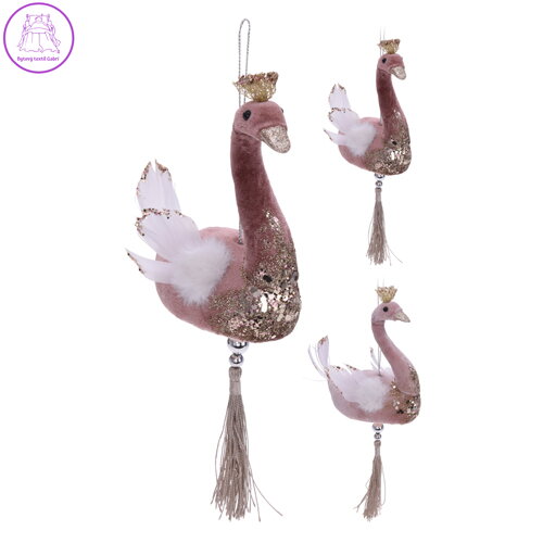 Dekorace závěsná - Labuť 13 cm růžovo-zlatá, mix / 1ks