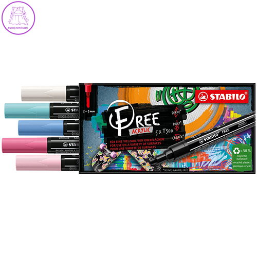 Akrylový popisovač STABILO FREE Acrylic T300 Kulatý hrot 2-3 mm - Candy, sada 5 ks