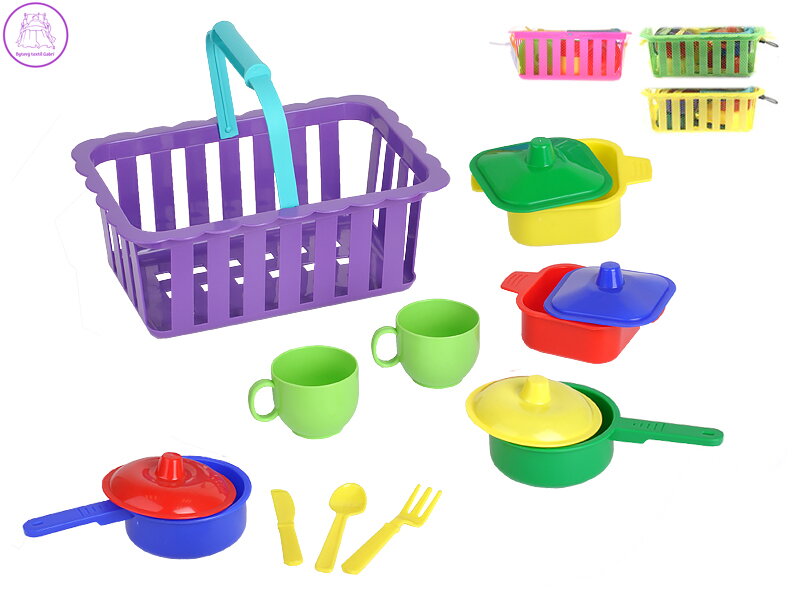 Nádobí v košíku 4barvy v síťce