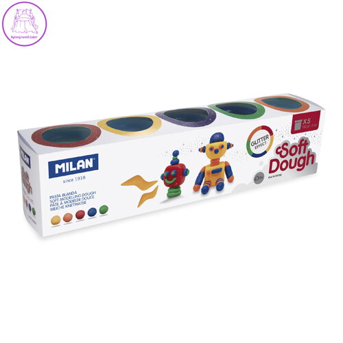 Plastelína MILAN Soft Dough glitrové barvy - sada 5 ks