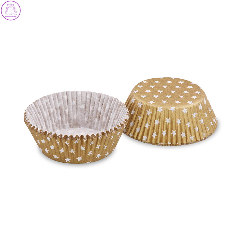Cukr. košíčky zlaté s bílými hvězdičkami O 50 x 30 mm (40ks)