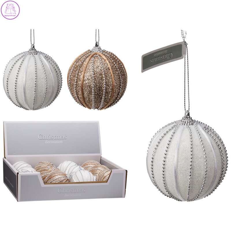 Vánoční koule 80 mm třpytivá, zdobená goralkami (mix 2 barev, cena /1 ks)