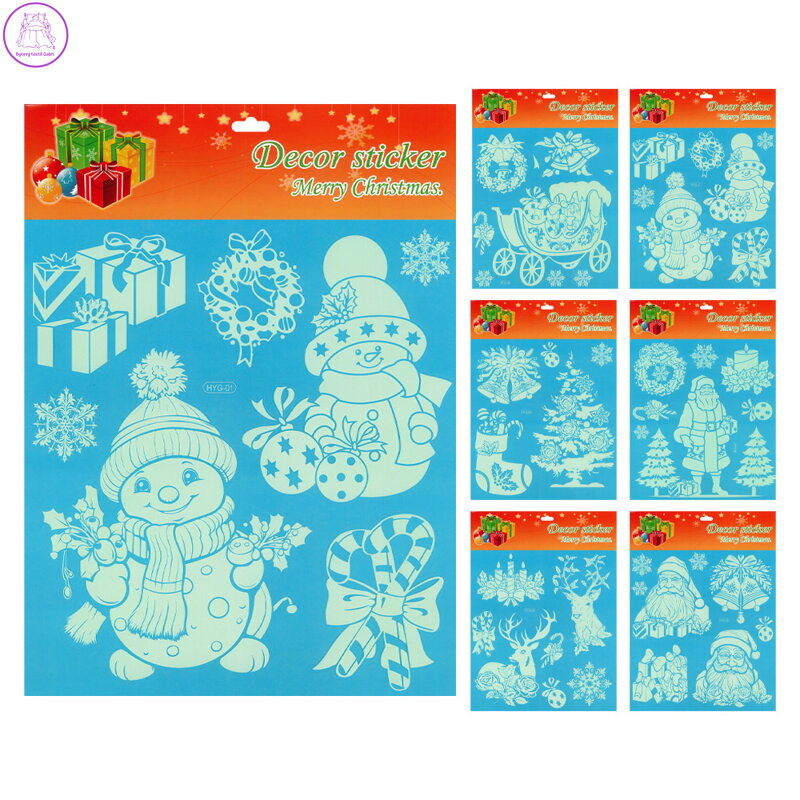 Adhezní nálepky fluorescenční 31 x 42 cm (mix vánočních designů /cena 1 bal.)