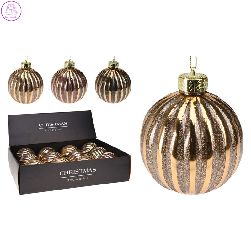 Vánoční koule 80 mm, třpytivý pruhovaný dekor (3 barvy) cena za 1 ks