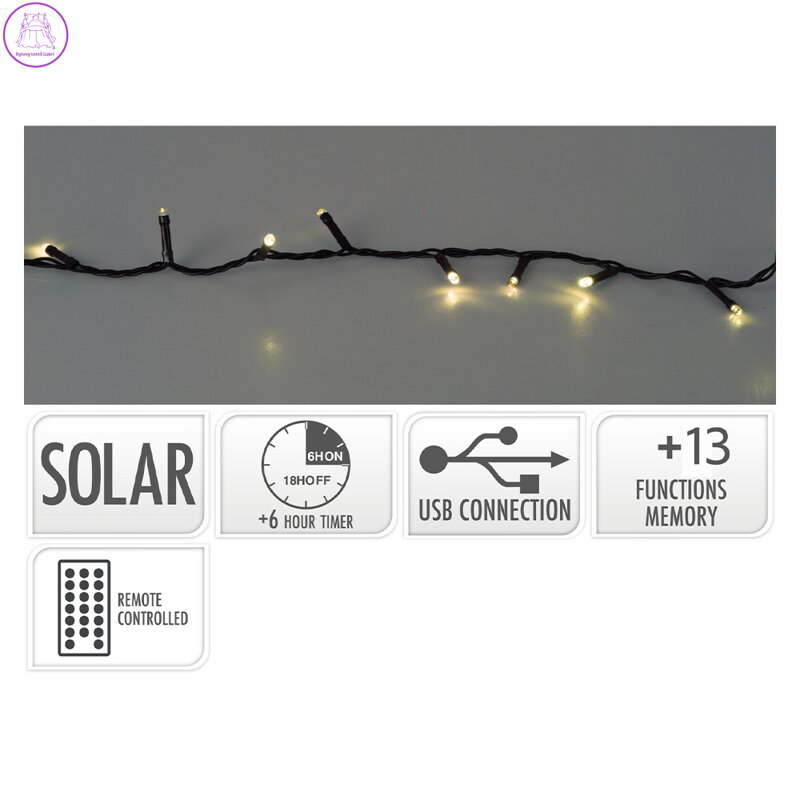 Světelný řetěz 480 LED bílá teplá se solárním panelem, délka 21 m