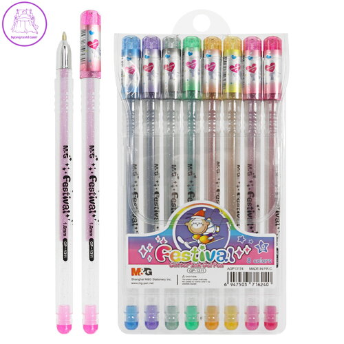 Pero gelové M&G Glitter 1,0 mm, sada 8 ks