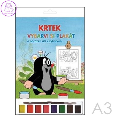 Omalovánky A3 Akim plakátové /6ks/ - Krtek s vodovými barvami