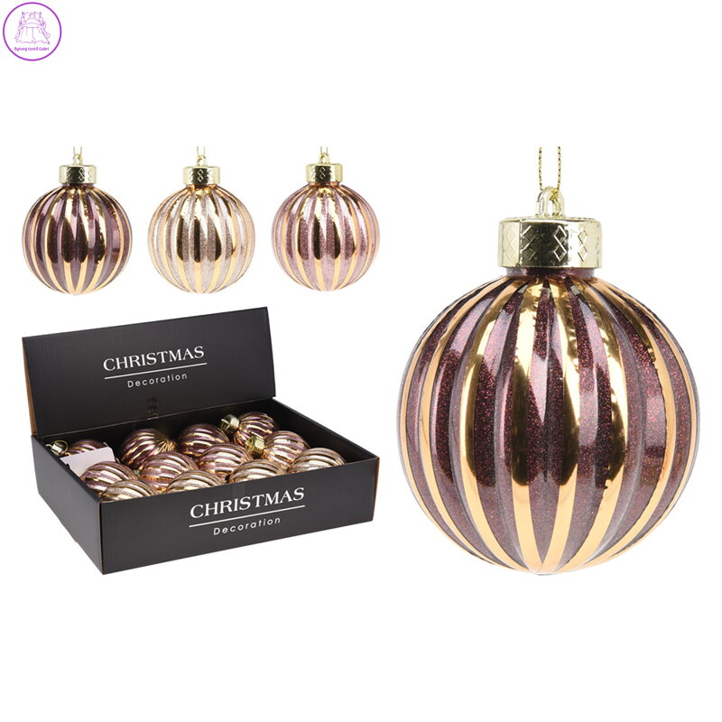 Vánoční koule 80 mm, pruhovaný glitrovaný dekor (3 barvy) cena za 1 ks